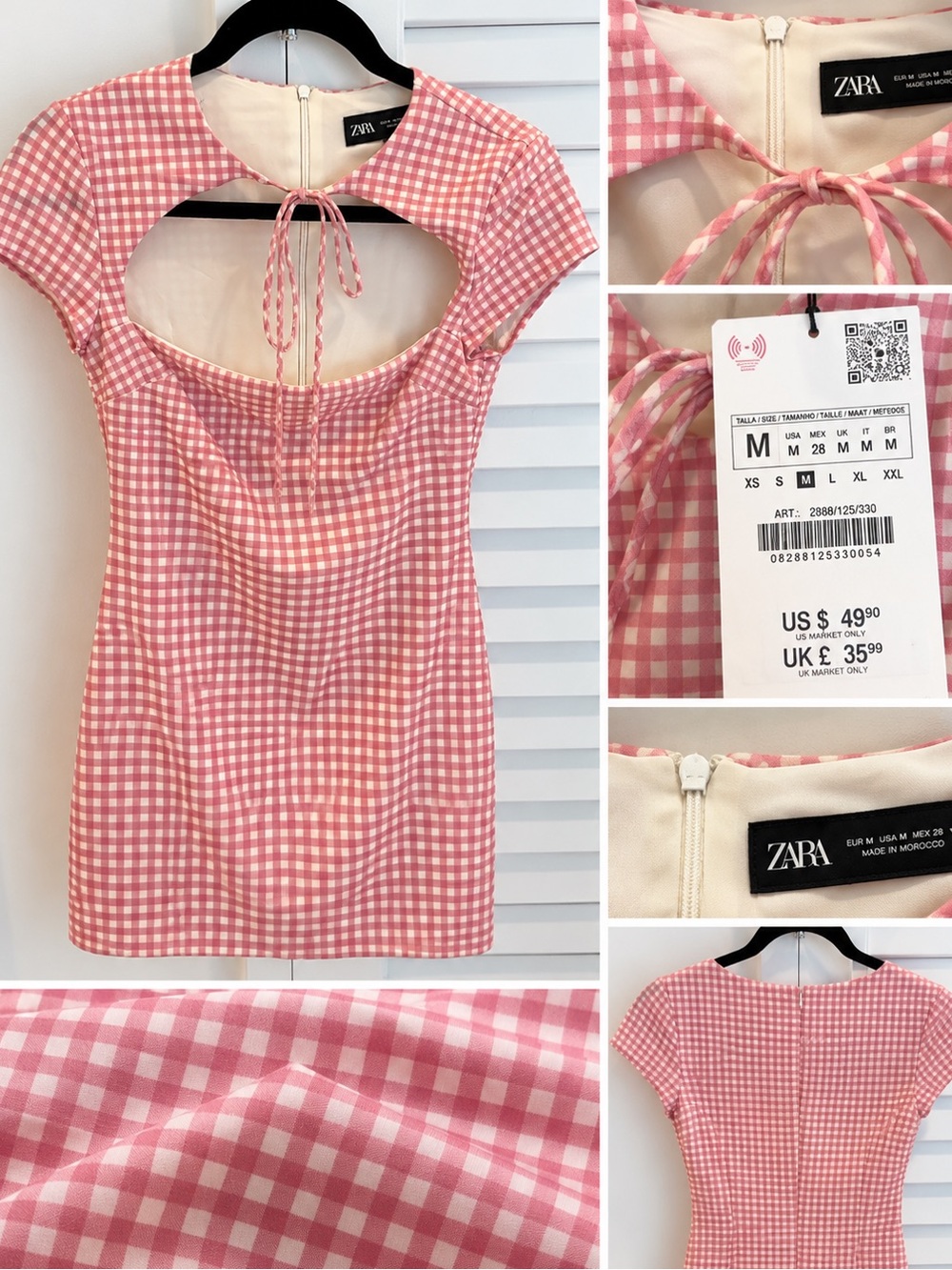 Zara Pink Gingham Cutout Mini Dress with Tie